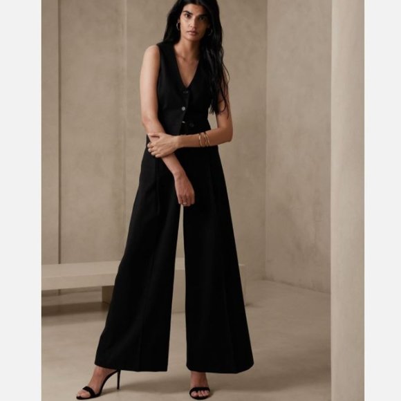 Banana Republic Pants - Banana Republic Wide-Leg LouLou BOHO Black Flannel Pants Size 4/27 PETITE - $110